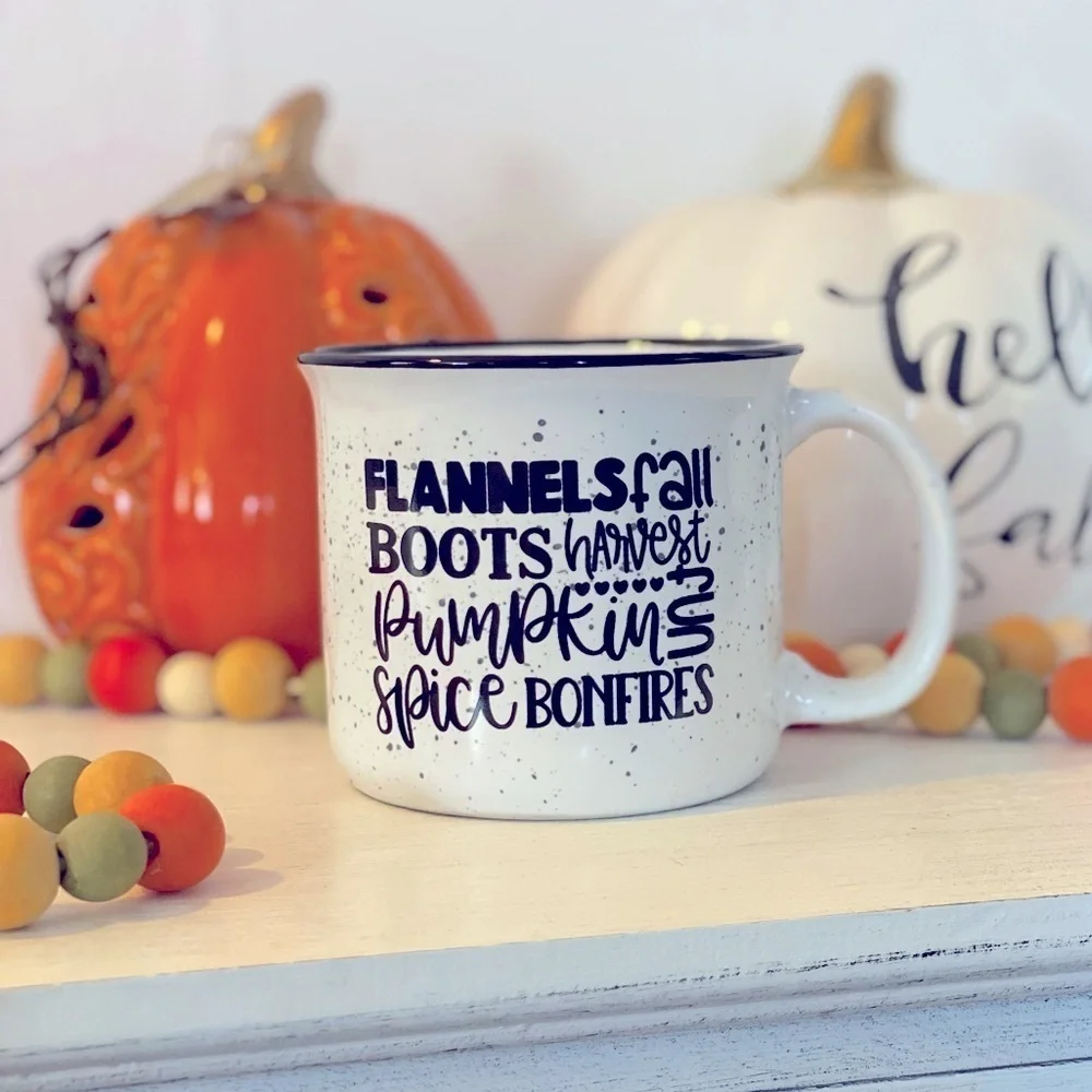 FALL MUG 🍁🍂 Flannels Fall Boots ~ Ceramic Coffee Mug NWT🤎